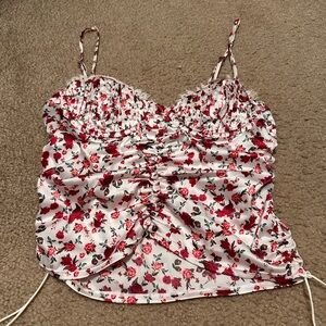 For Love & Lemons silk corset top with ruching on the sides